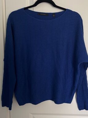 Cyrus Royal Blue Textured, Cropped Crewneck Sweater